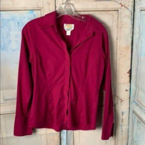 Talbots Womans 8 Raspberry Button Down Blouse Stretch Wrinkle Resistant Shirt